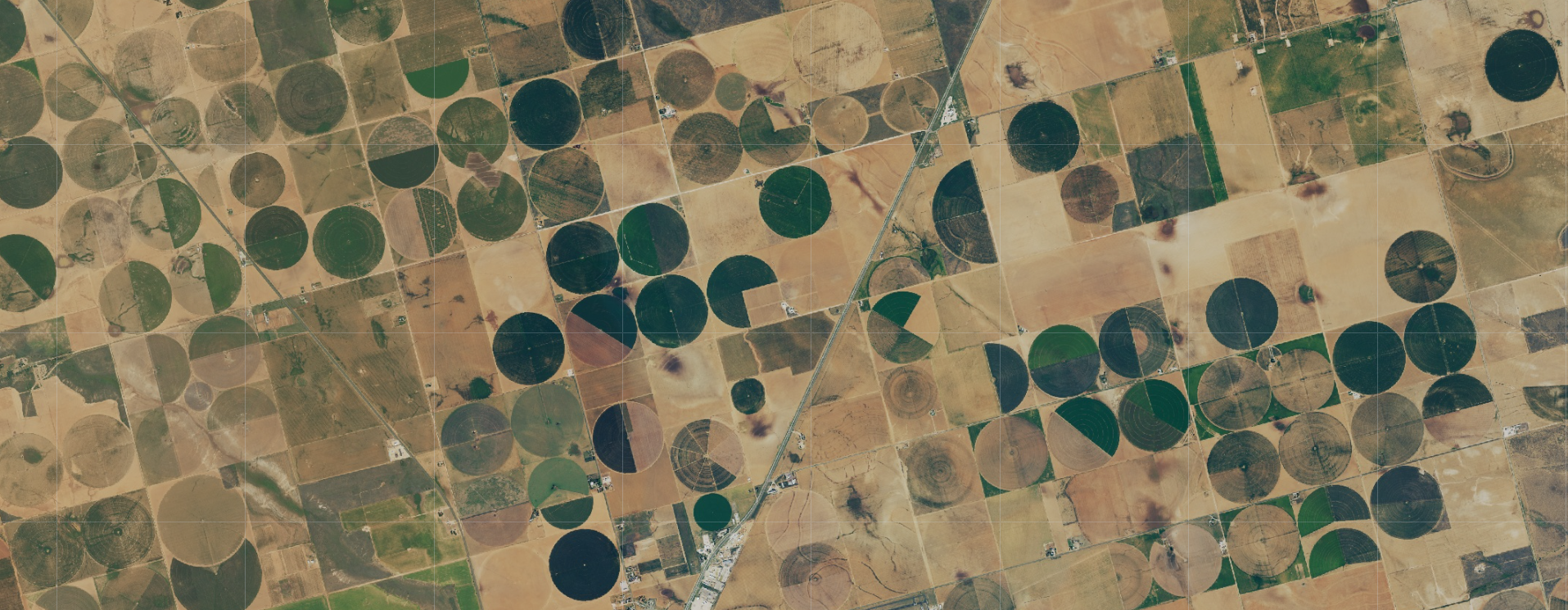 This image shows a satellite image of a field counting several central irrigation pivots.